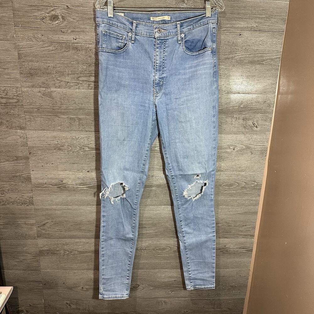 Levi's Mile High Super Skinny Distressed Jeans Size 31 Stretch Big E Leather Tab